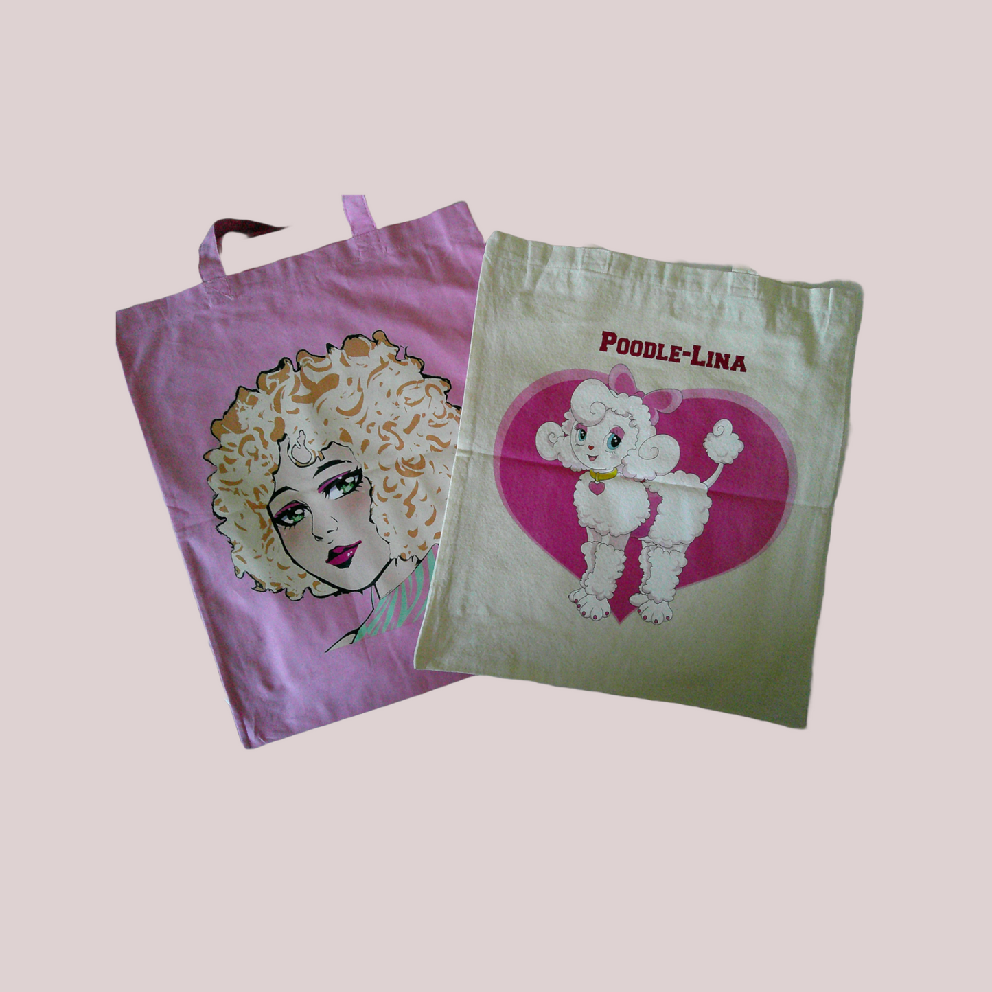 Anime Girl Curly Hair and Poodle Heart Tote Bag Bundle!
