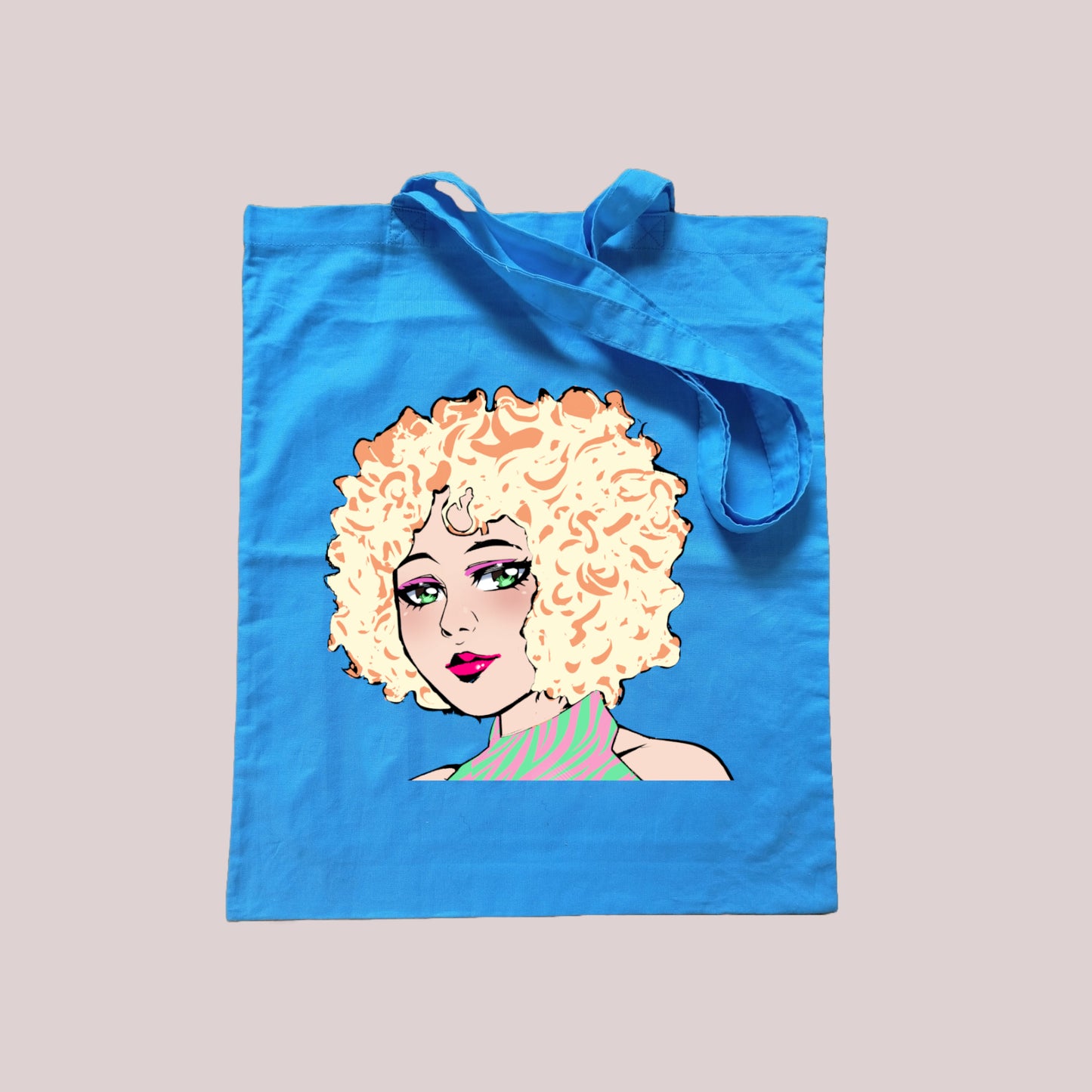 100% cotton Anime girl curly hair tote bag