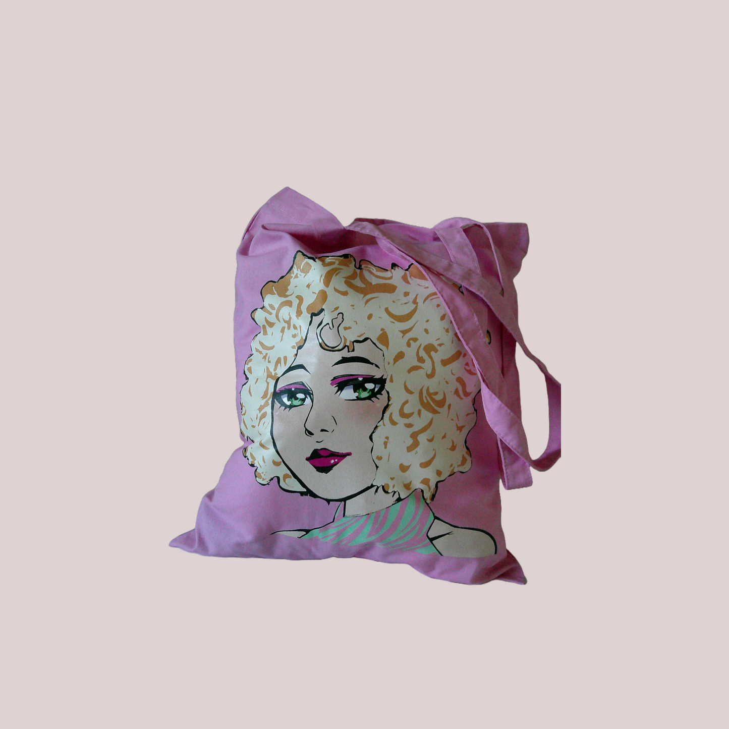 Anime fashion girl curly hair tote bag!