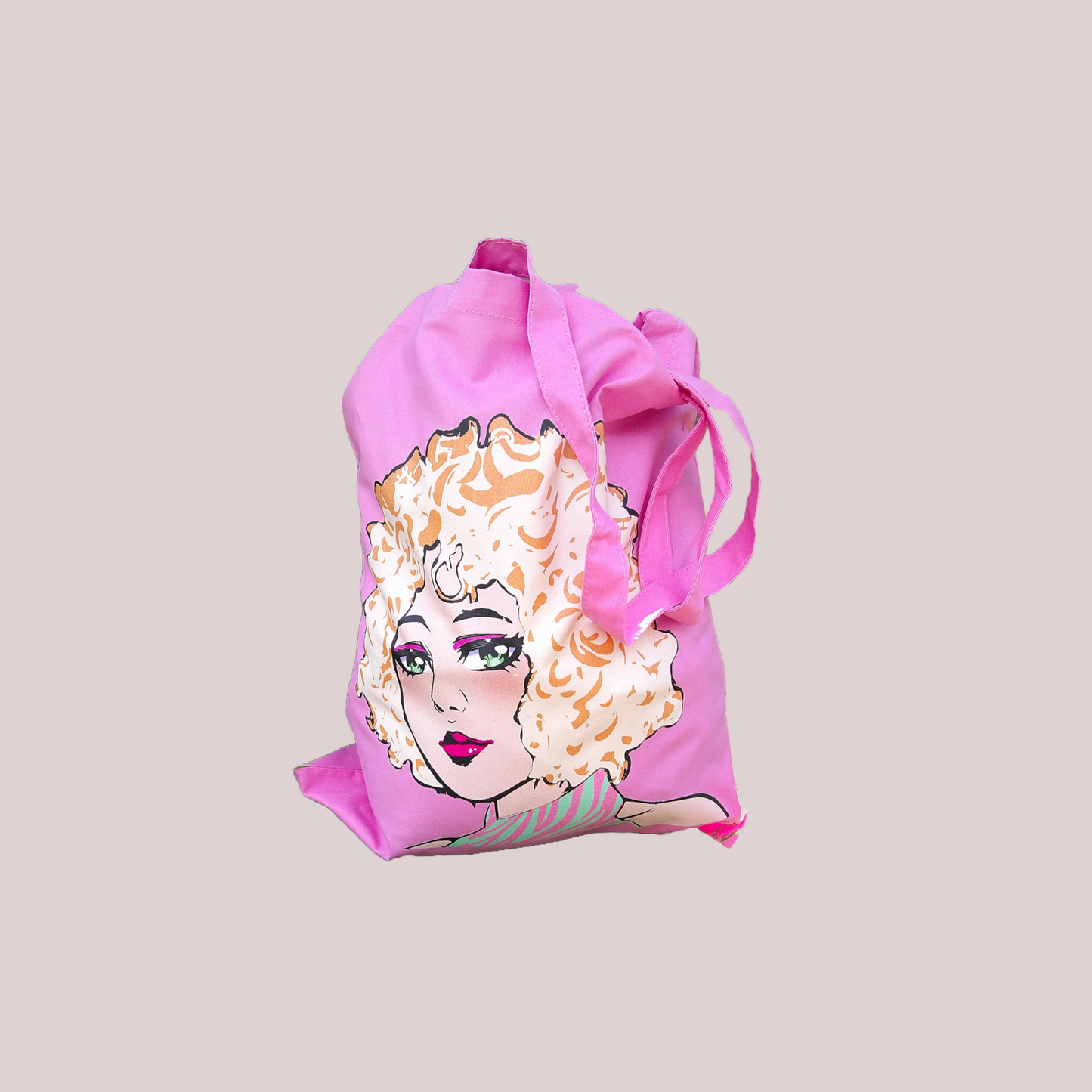 Anime fashion girl curly hair tote bag!