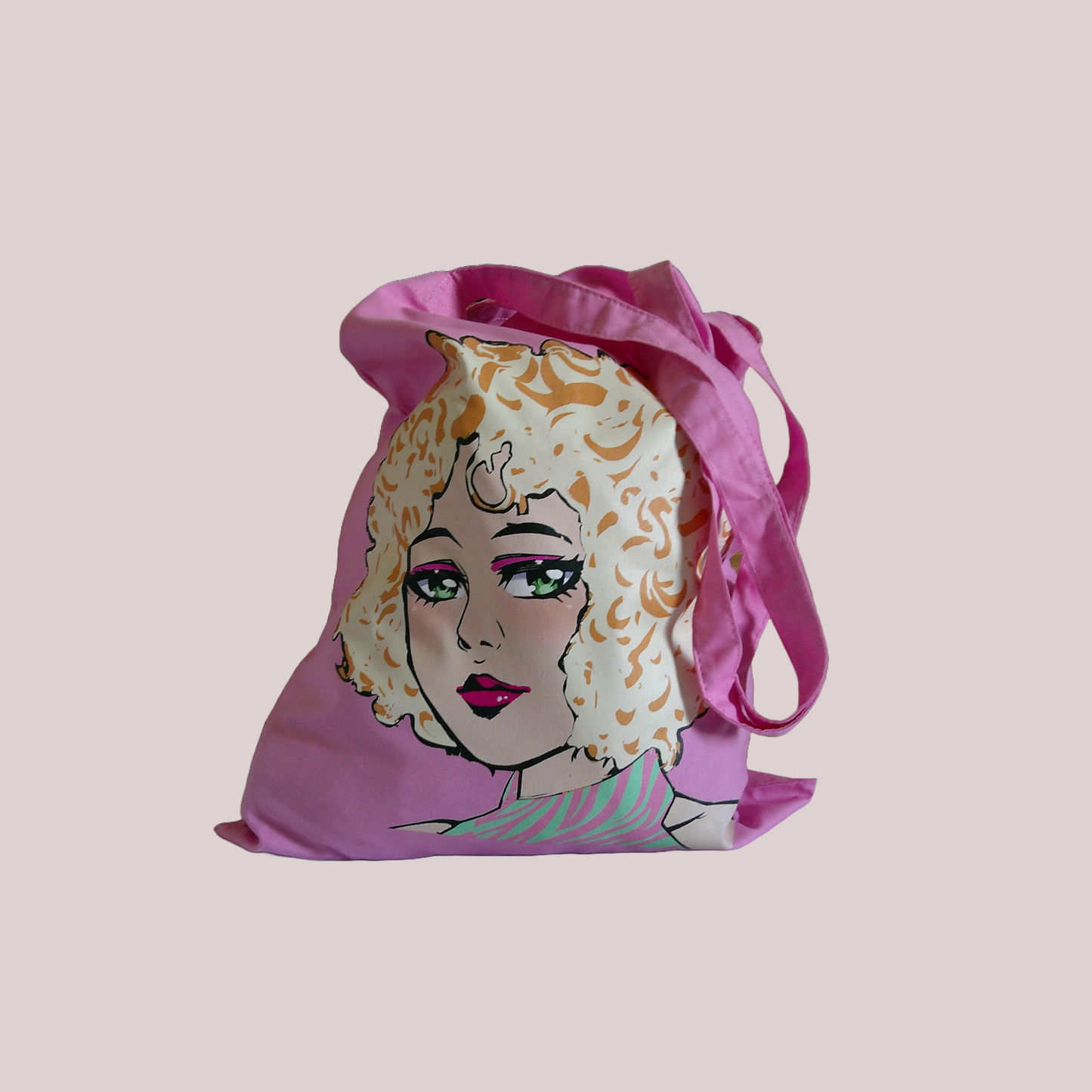 Anime fashion girl curly hair tote bag!