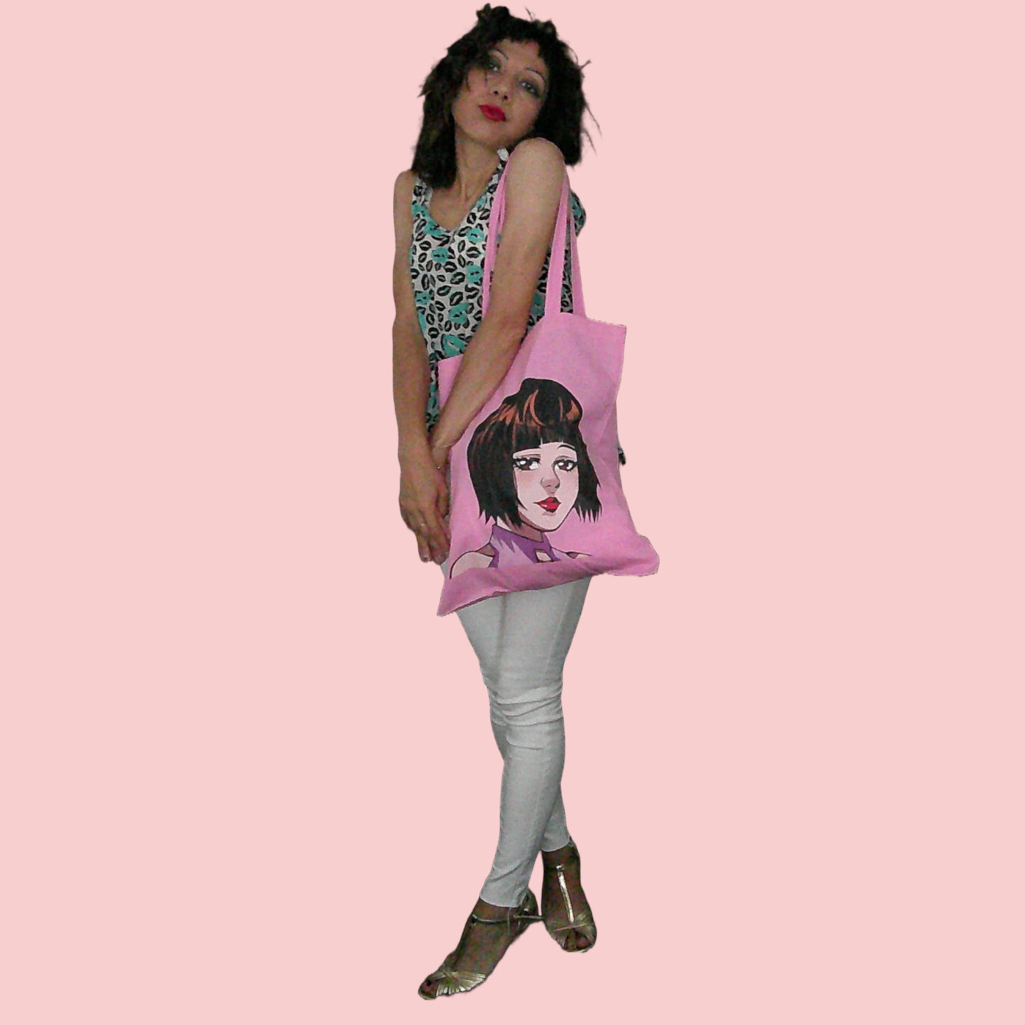 100% cotton anime girl print bag