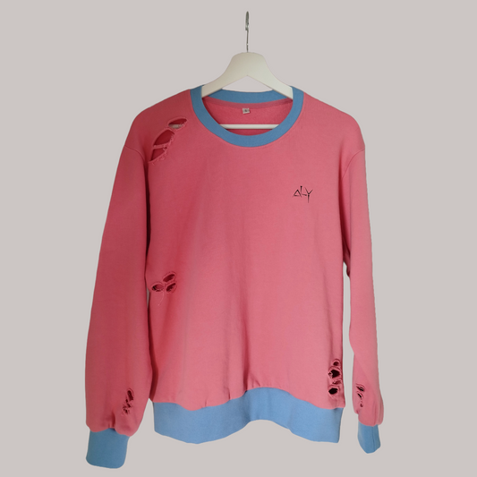 Pink and blue classic slim sleeve sweatshirt in cotton for women 