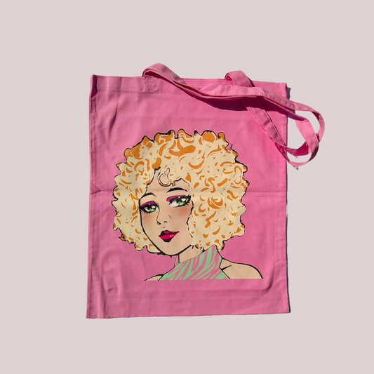 100%  cotton Anime girl curly hair tote bag