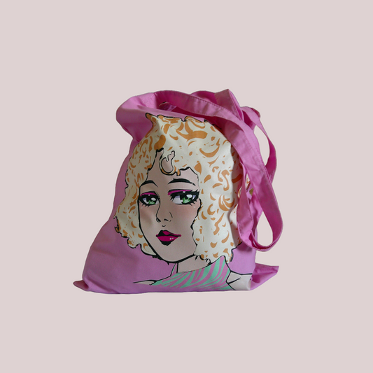 Anime fashion girl curly hair tote bag!