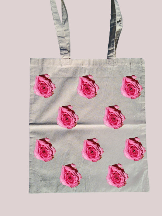 Pink Rose cotton tote bag front